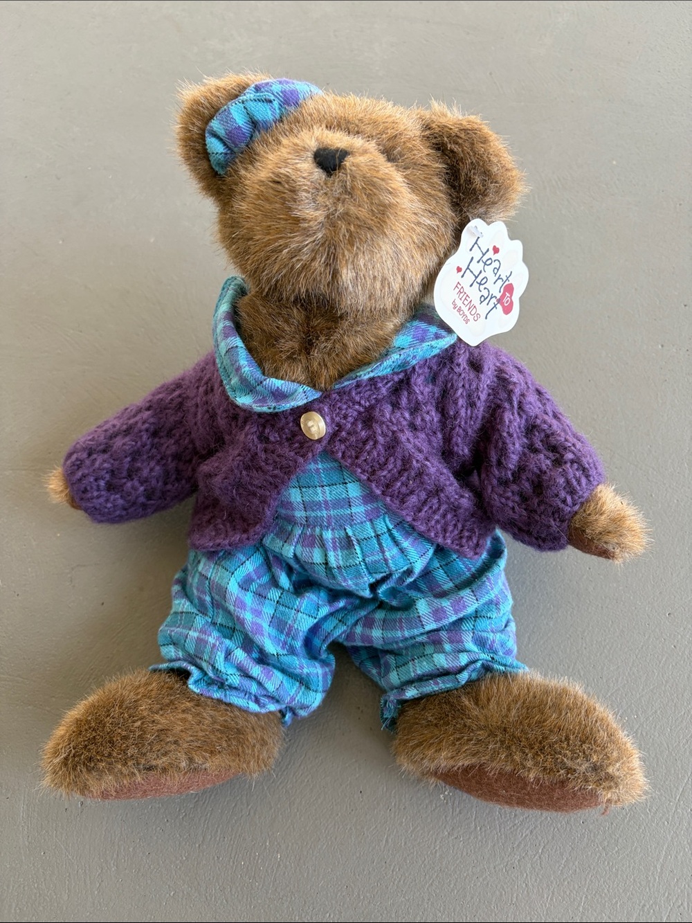 Heart to Heart Boyds Bears Chloe Teddy in Purple Sweater and Plaid Outfit